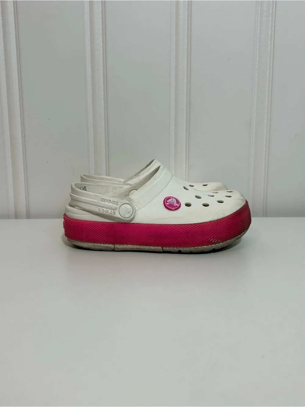 CROCS Kids White Clog with Pink Midsole